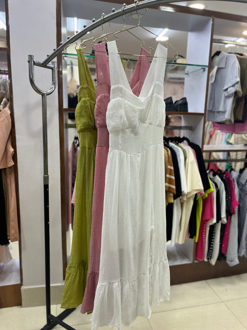 Side Slit Sleeveless Back Bow Decor Long Dresses